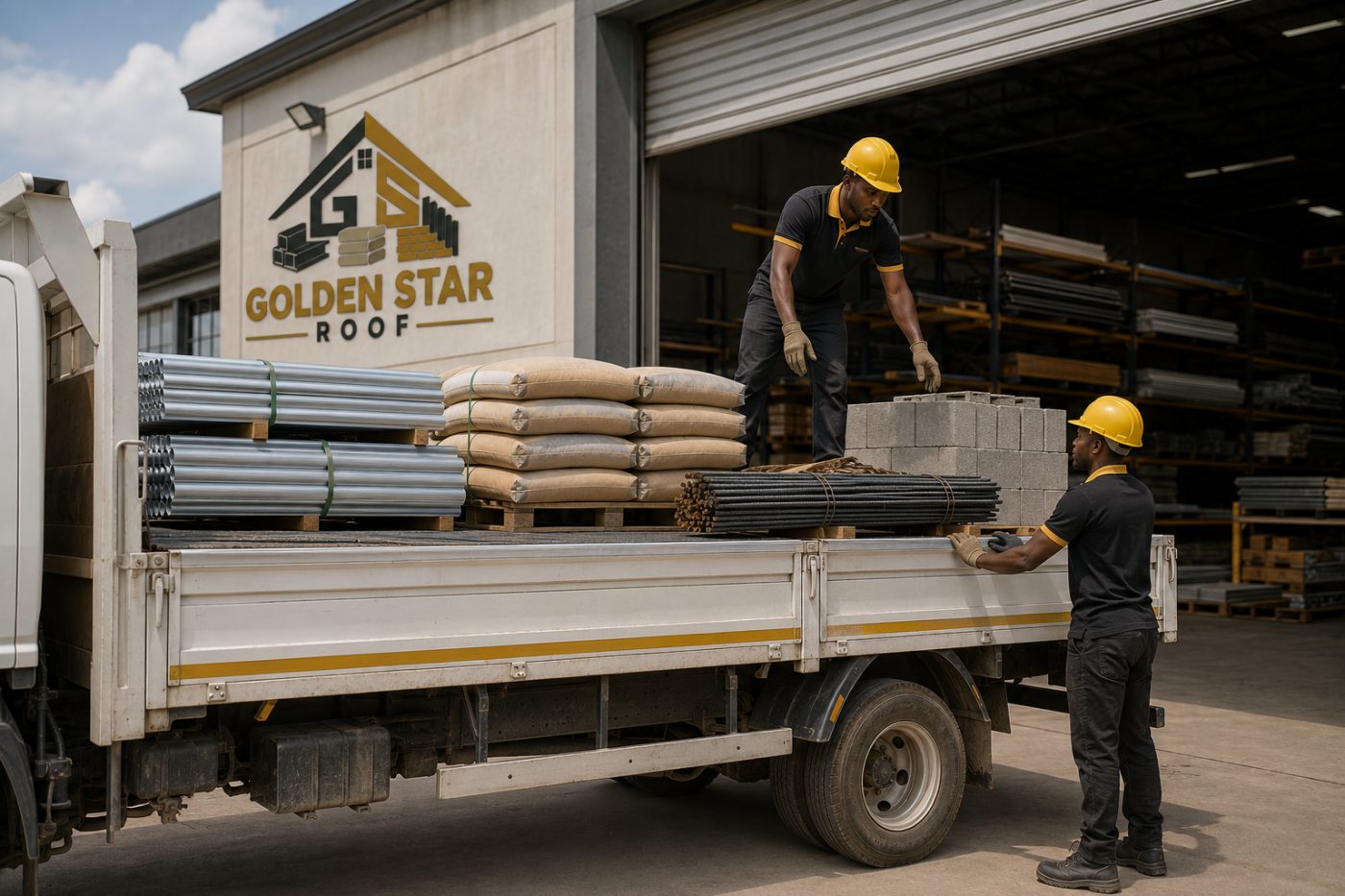 Golden Star Roof delivery truck being loaded